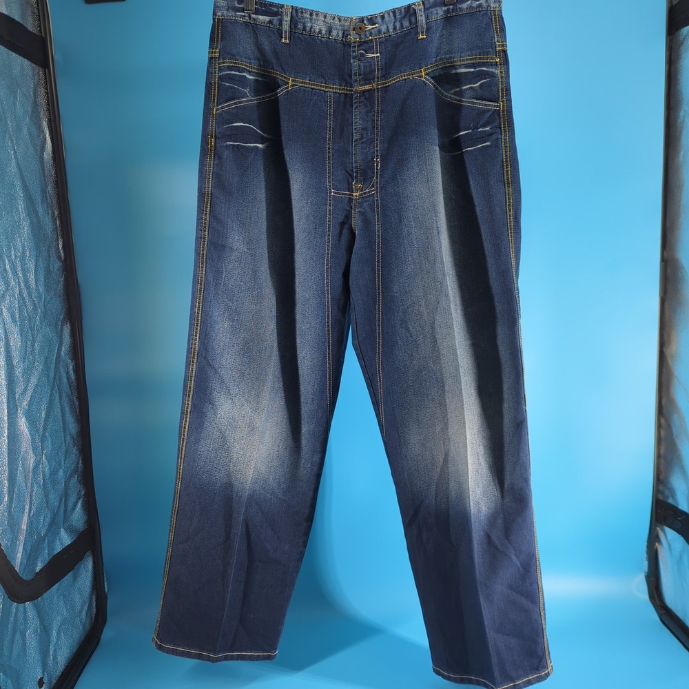 Marithe Francois Girbaud Men Wide Leg Baggy Jeans Blue Y2K 38M Skate JNCO style - Picture 2 of 16